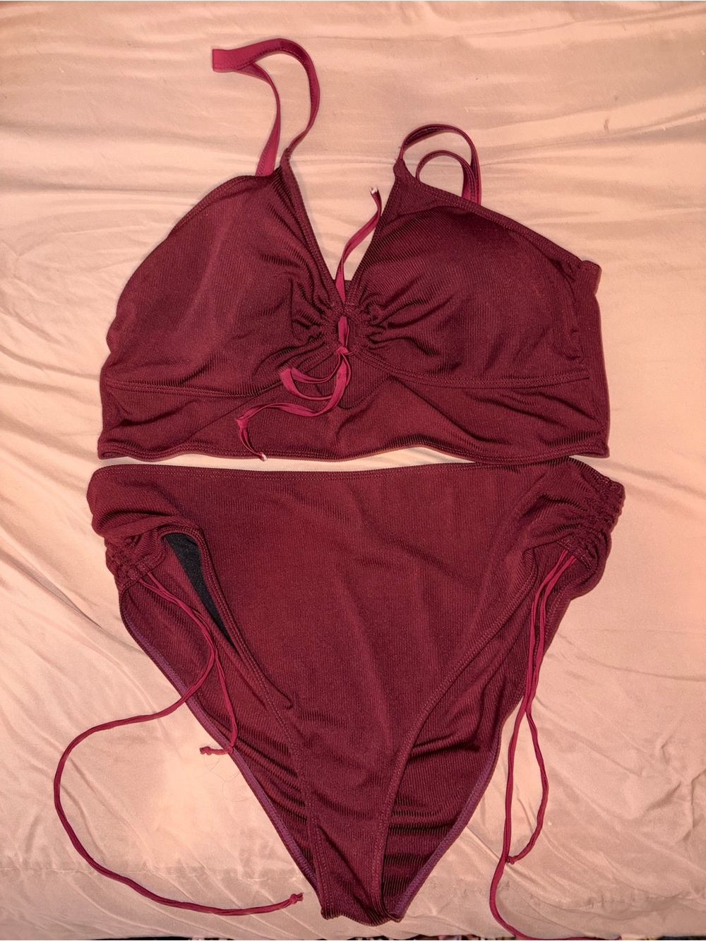 SHEIN Burgundy Ruched Two-Piece Bikini Set